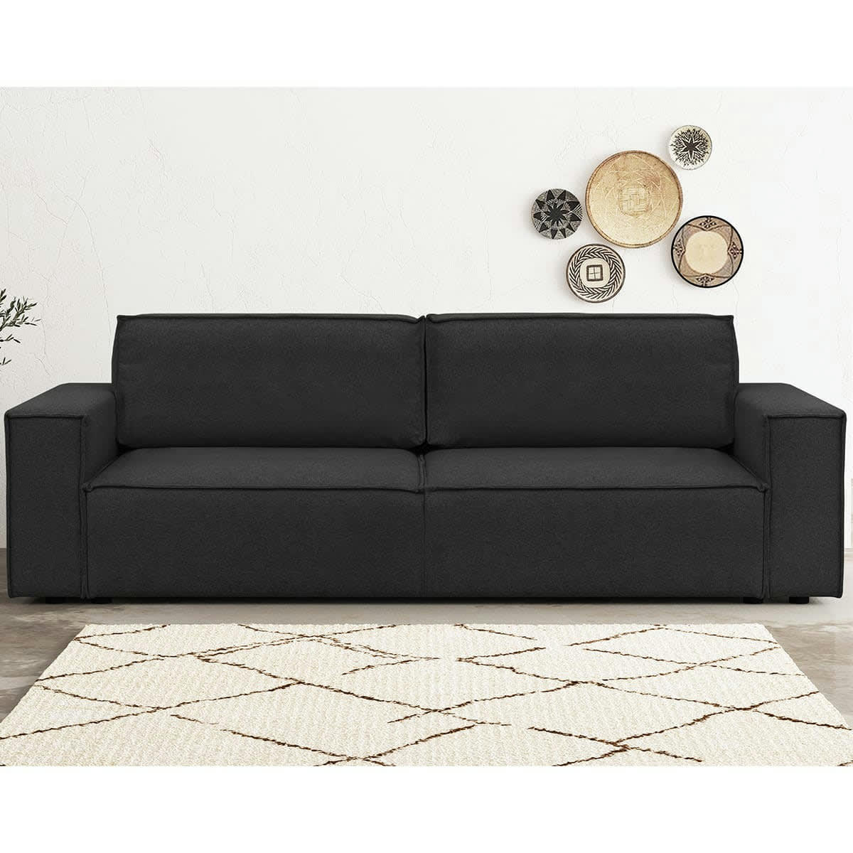 HARPER NEW - Canapé 3 places convertible + coffre en tissu noir