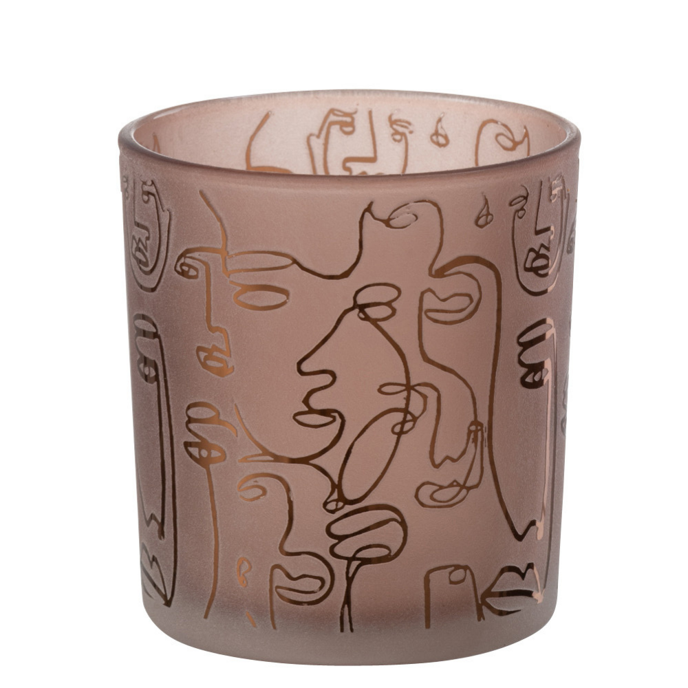 J-Line theelichthouder Happy Faces - glas - rood - small - 2 stuks