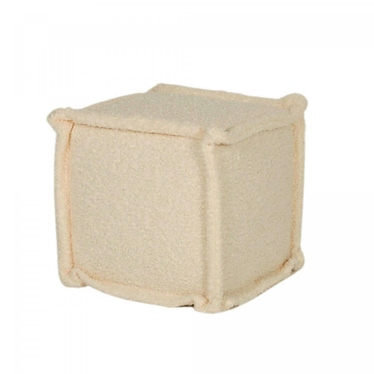 POMY - Pouf en tissu bouclé beige forme cube 40cm