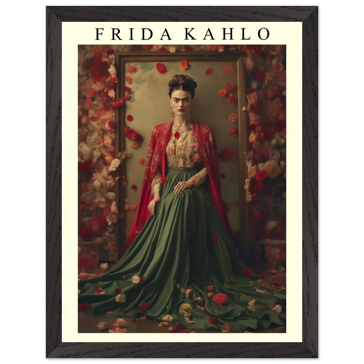 Artfulprints Poster met Lijst Frida Kahlo - Beauty in flowers  - 30x40 cm - Meerkleurig