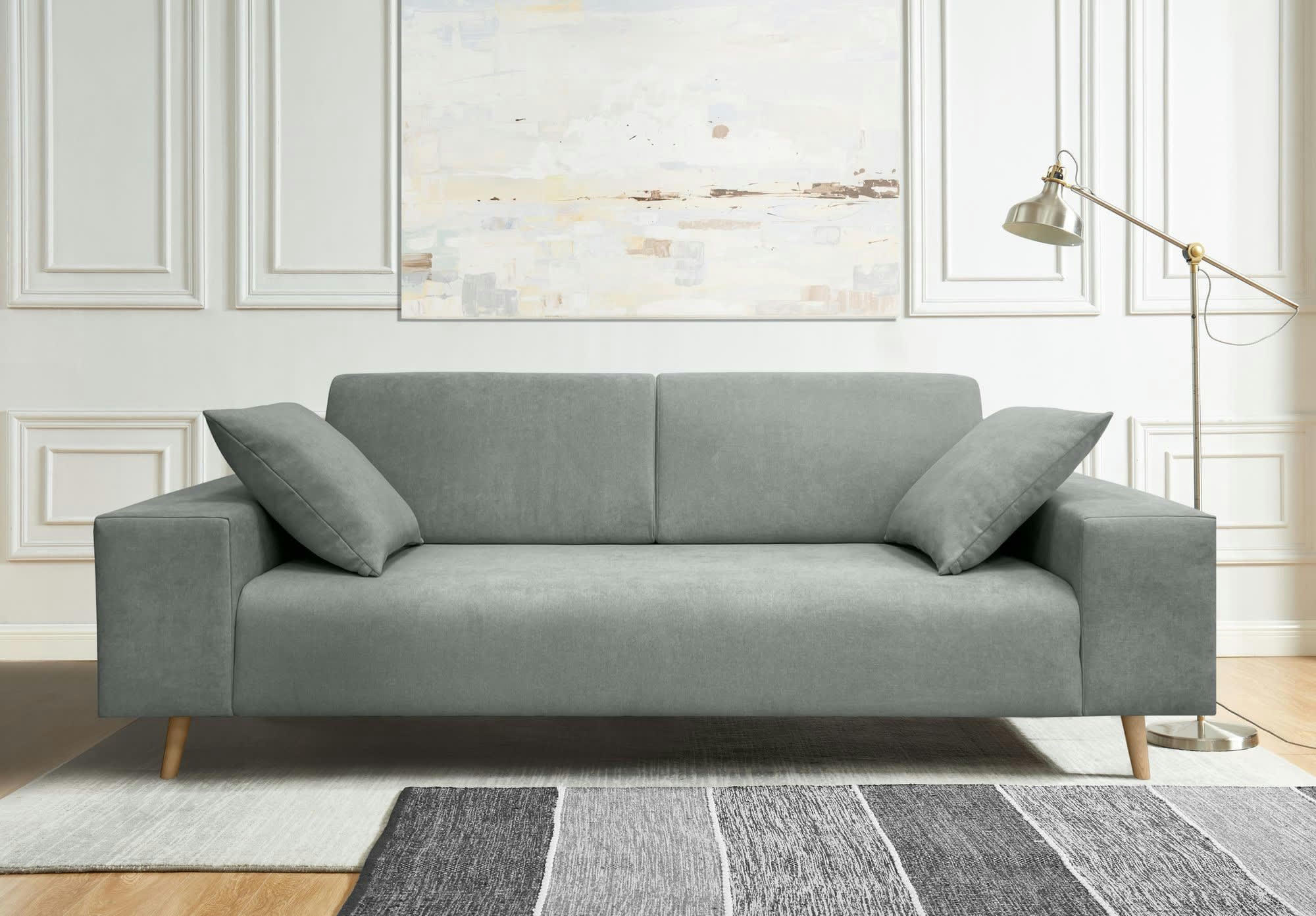 IBIZA - Canapé fixe 3 places  en tissu gris perle