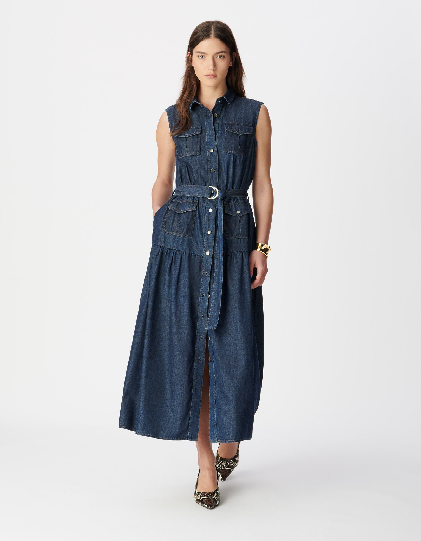 Robe longue en jean brut boutonnée Femme