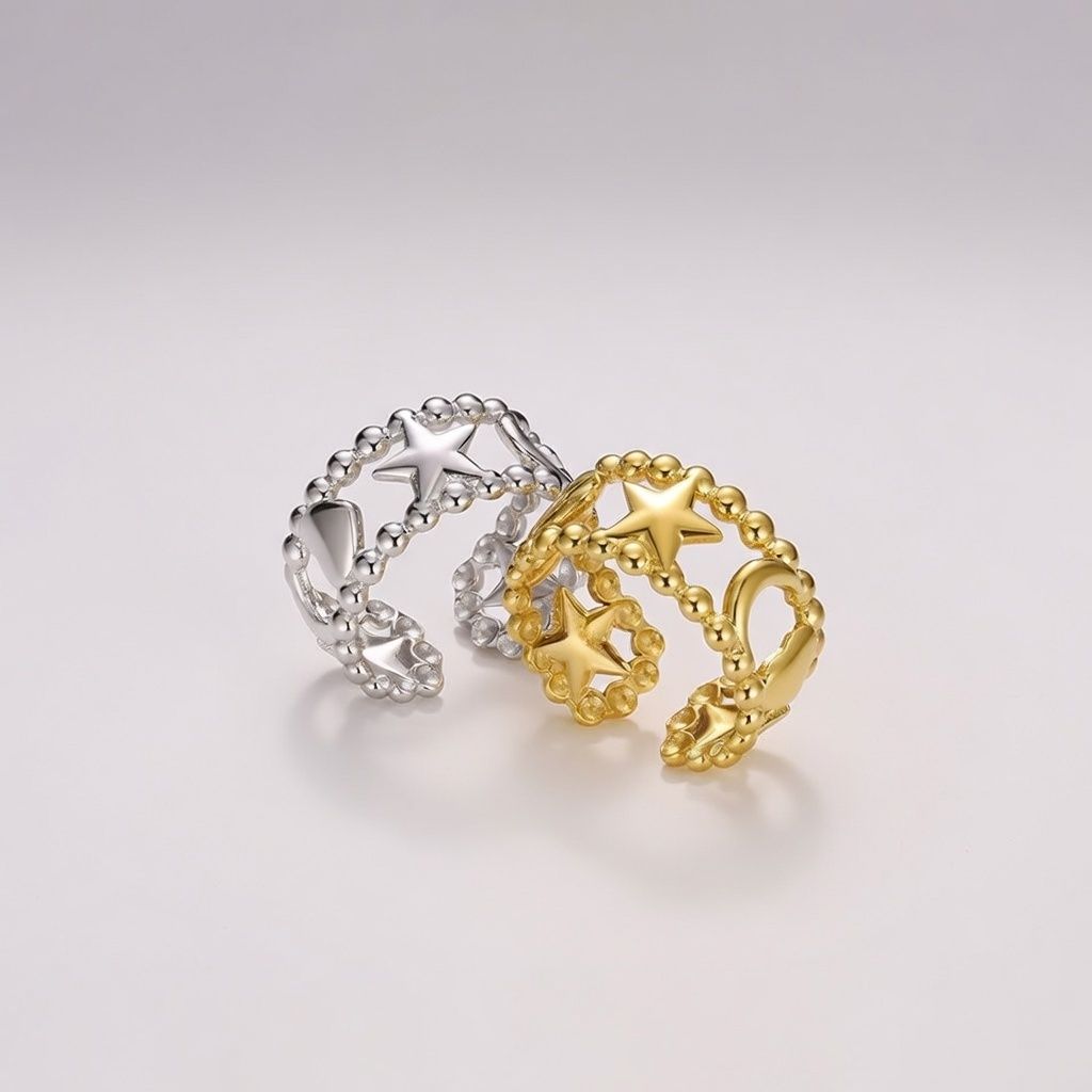 The Colourful Aura Celestial Star Moon Beaded Adjustable Ring Open Band