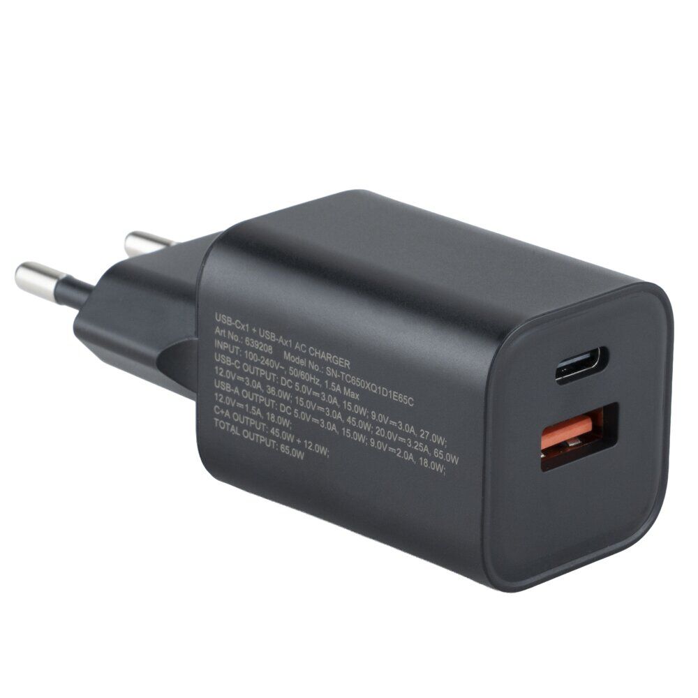 Chargeur mural 2 ports USB et USB-C 65W (2 modèles)