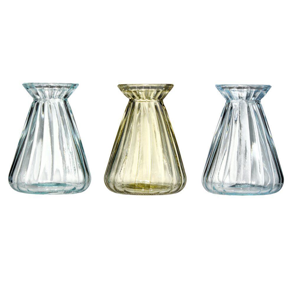 Soliflore évasé x3 en verre bleu et vert Ø8xH10cm