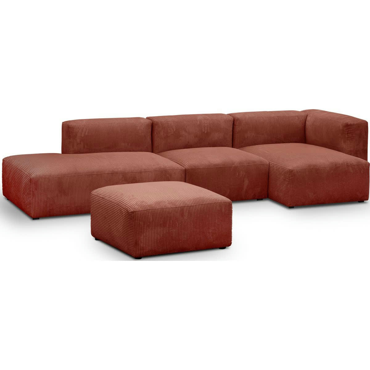 MODULO NEW - Canapé modulable angle droit 5 places velours côtelé rouille + pouf