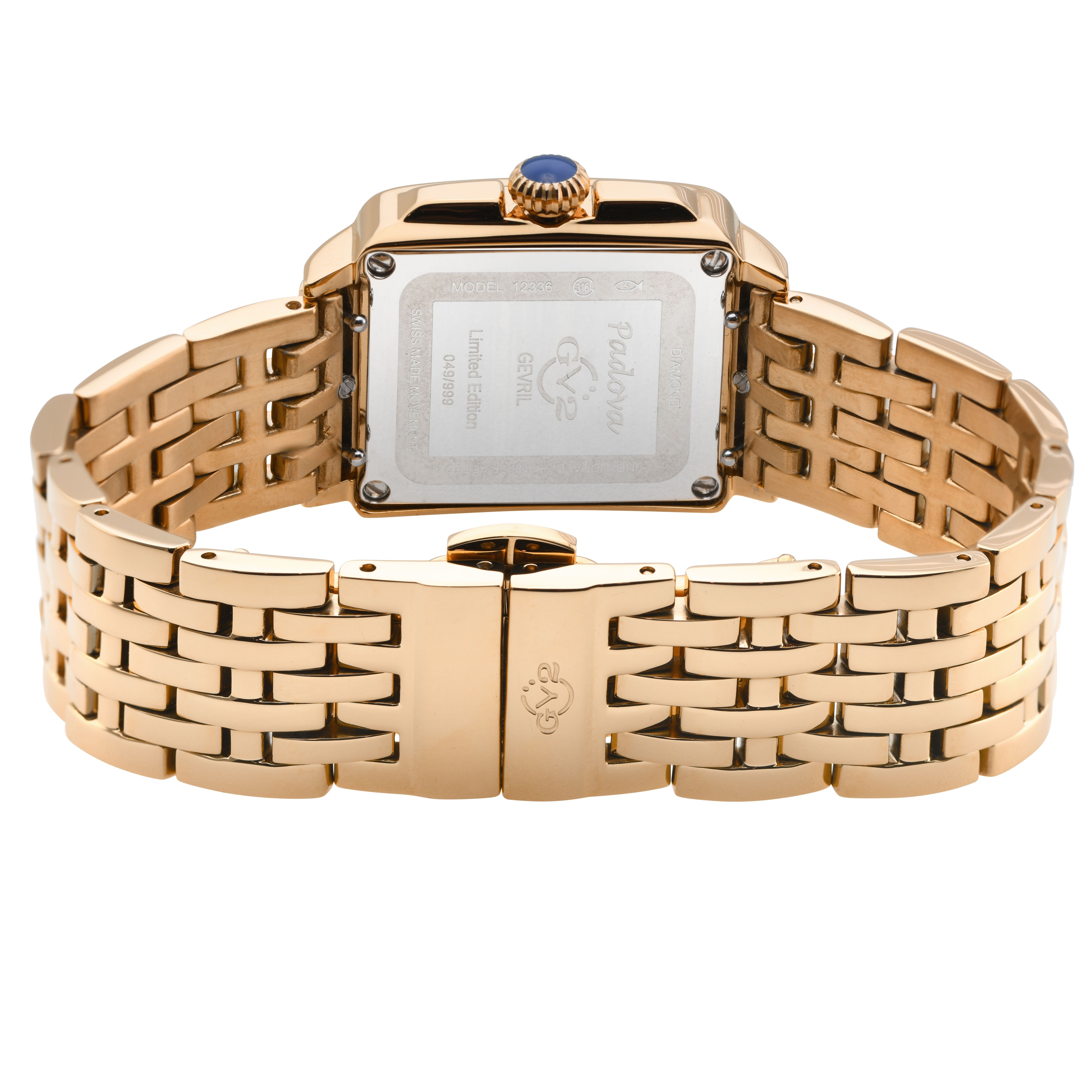 GV2 Padova Gemstone, Swiss Quartz Watch, Pink MOP Dial, 316L Stainless Steel, and Sapphire Crystal