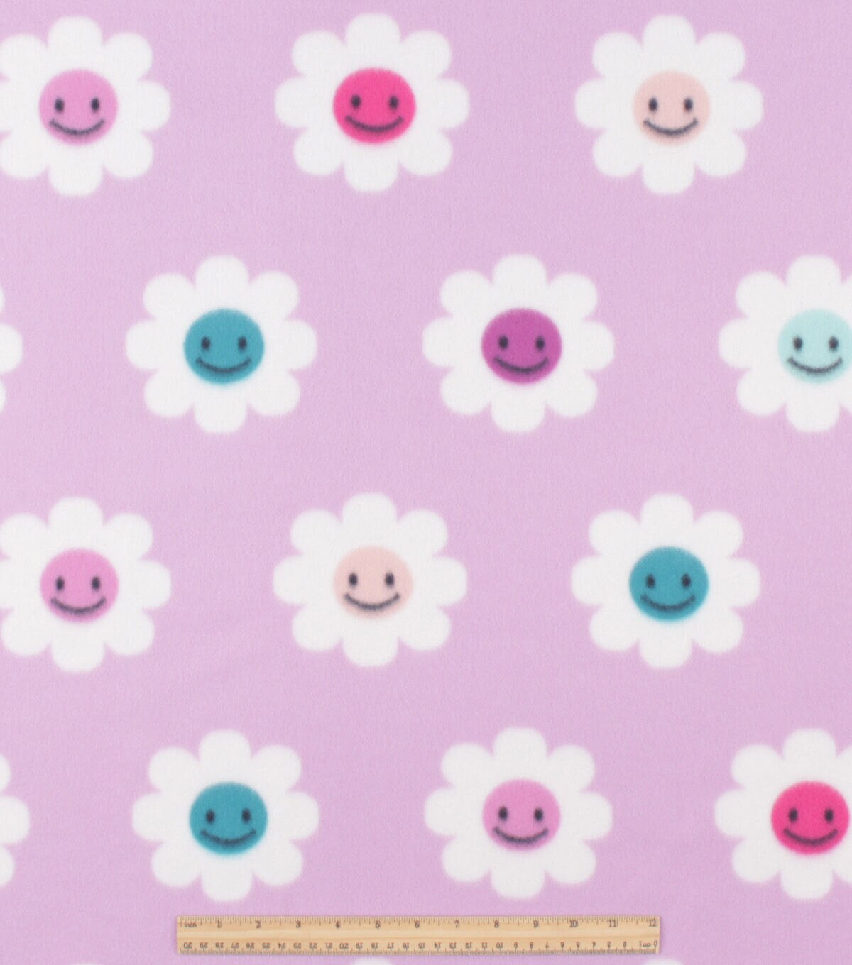 Purple Smiley Face Flowers Blizzard Fleece Fabric
