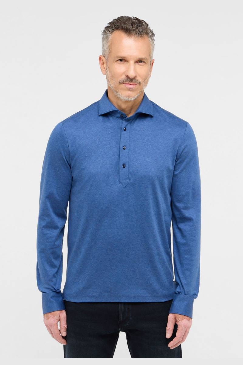 ETERNA 1863 Slim Fit Longsleeve Poloshirt dunkelblau, Einfarbig