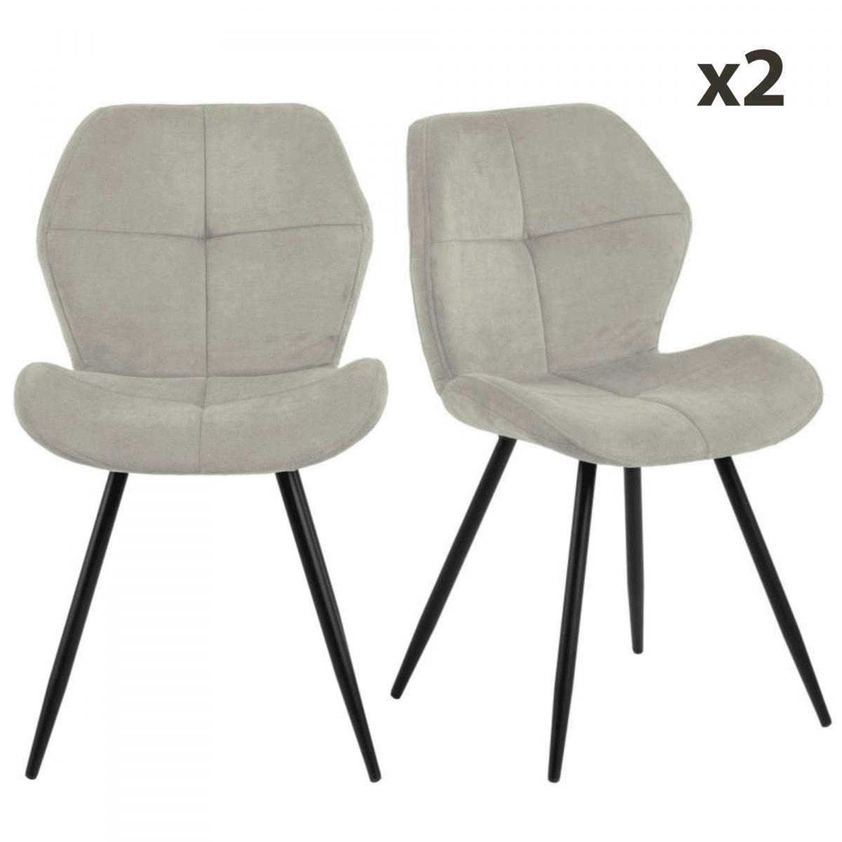 PETRA - Lot de 2 chaises modernes en velours pieds noir beige