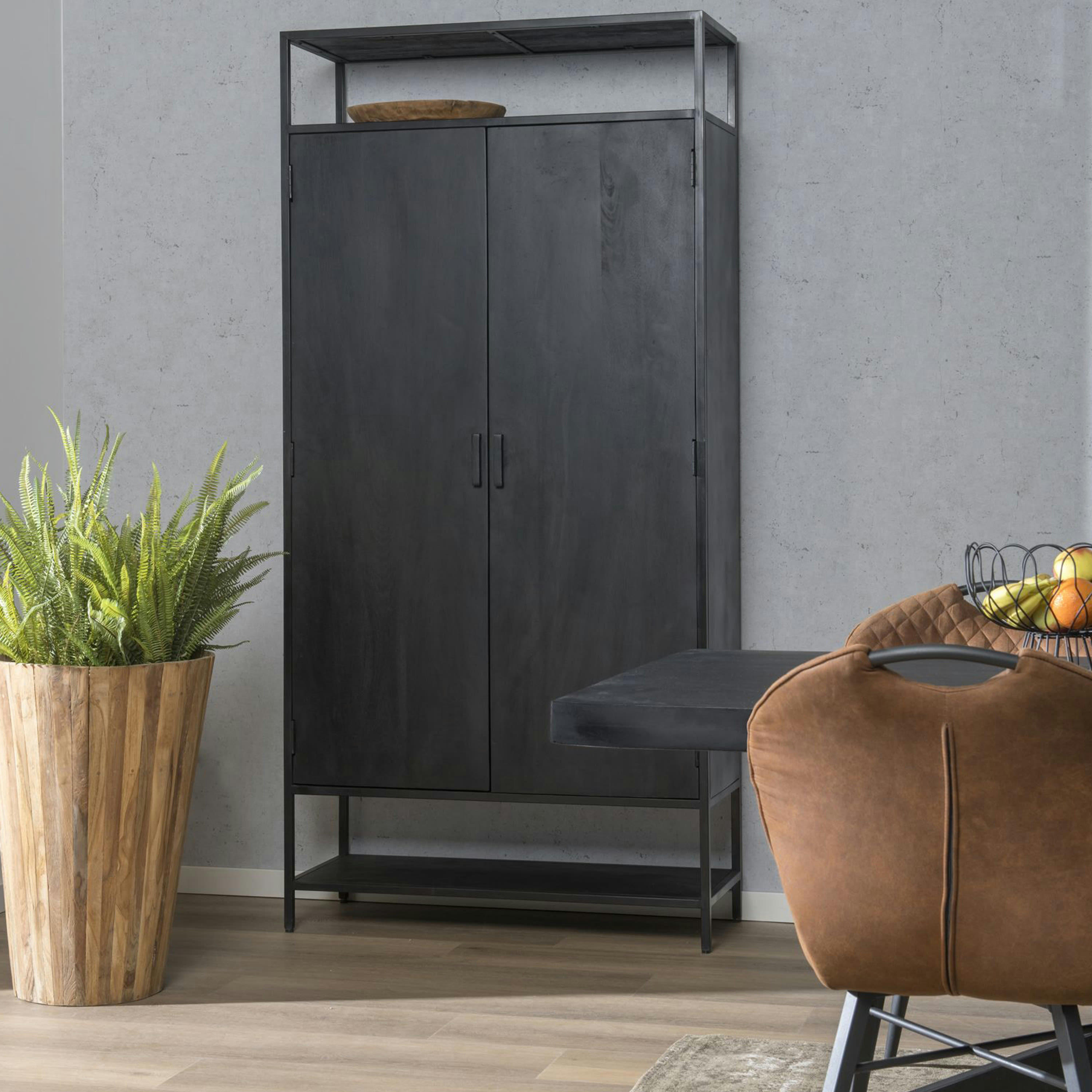 UZES - UZES-Buffet haut 2 portes, en Manguier massif noir et métal