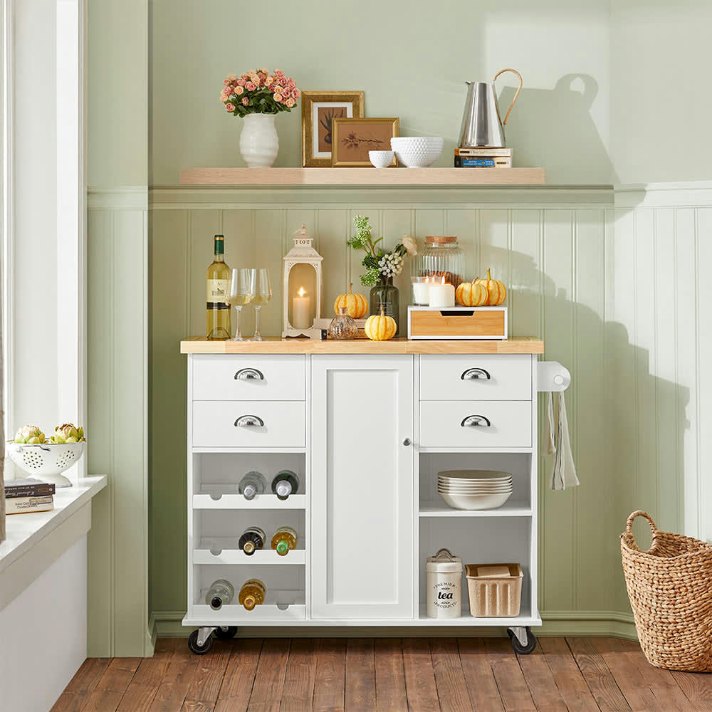 - Desserte à roulettes effet bois blanc