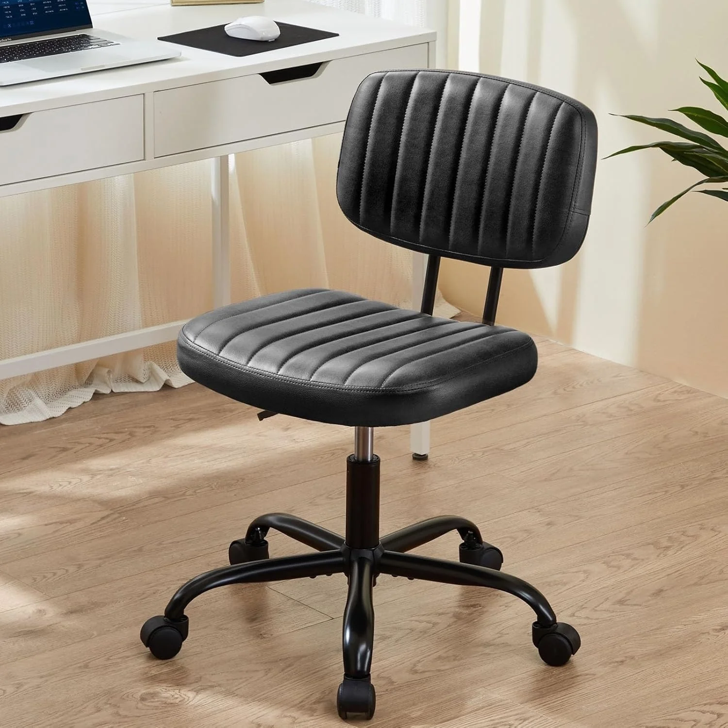 Small Office Computer Desk Chair, Comfy Cute Armlees PU Leather Vanity Rolling Swuvel Task Chair No Arm for Adult, Student