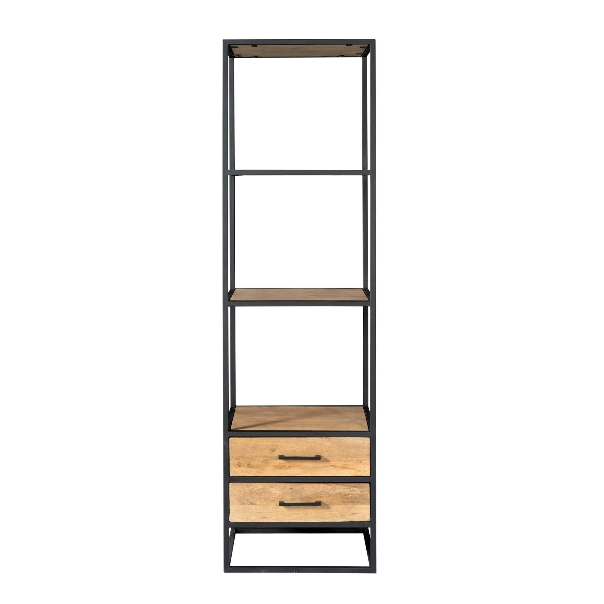 Colonne salon en bois clair 3 plateaux 2 tiroirs RIVANO