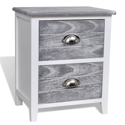NNEVL Nightstand Grey and White 38x28x45 cm Paulownia Wood