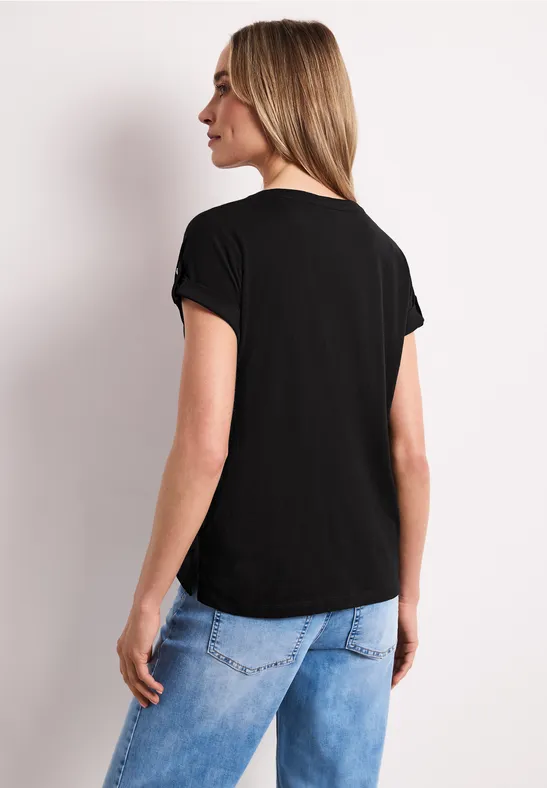 T-Shirt mit Split Neck und Knopfdetails