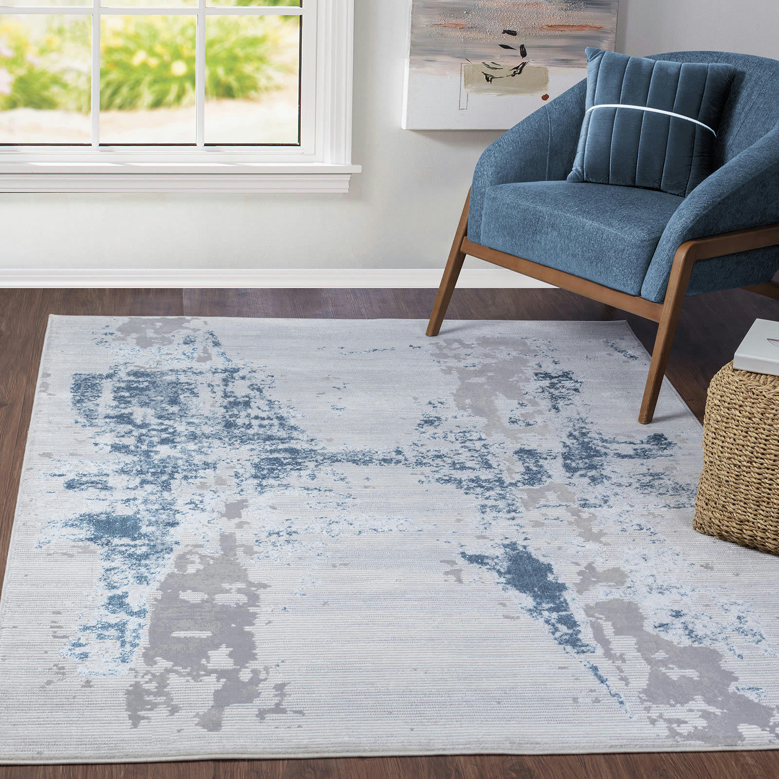 EYRA - Tapis Abstrait Moderne Ivoire/Bleu/Gris 120x170