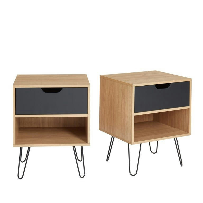 DUO - Lot de 2 tables de chevet   noir et effet chêne  1 tiroir
