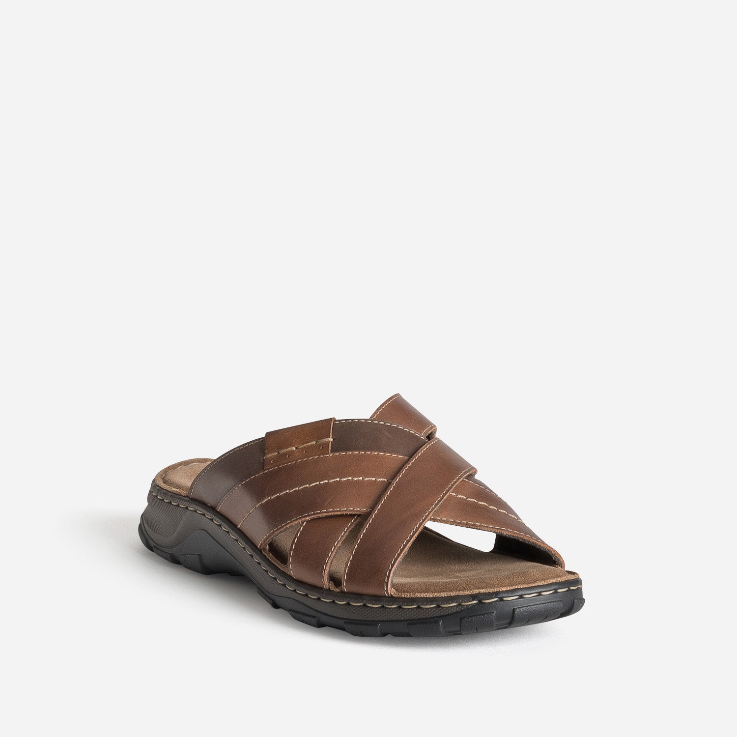 Mule confort marron cuir brides croisées