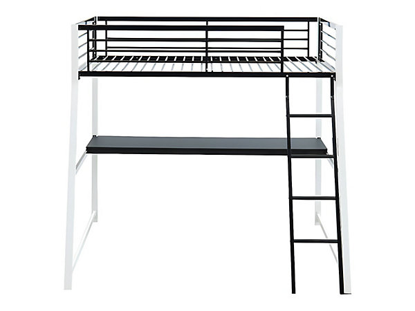 Lit mezzanine MALICIA - 90 x 190 cm - bureau intégré - Noir et blanc   matelas