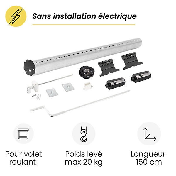 Kit axe treuil manivelle pour volet roulant - Manœuvre manuelle -Largeur 1,50 m