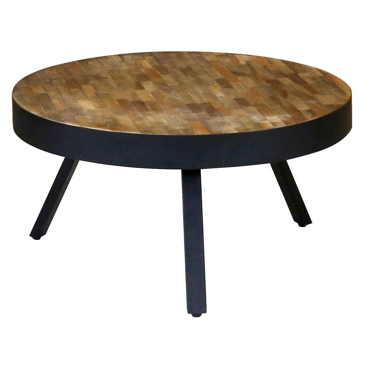 WOODY - Table basse teck recyclé et métal ronde D76 cm