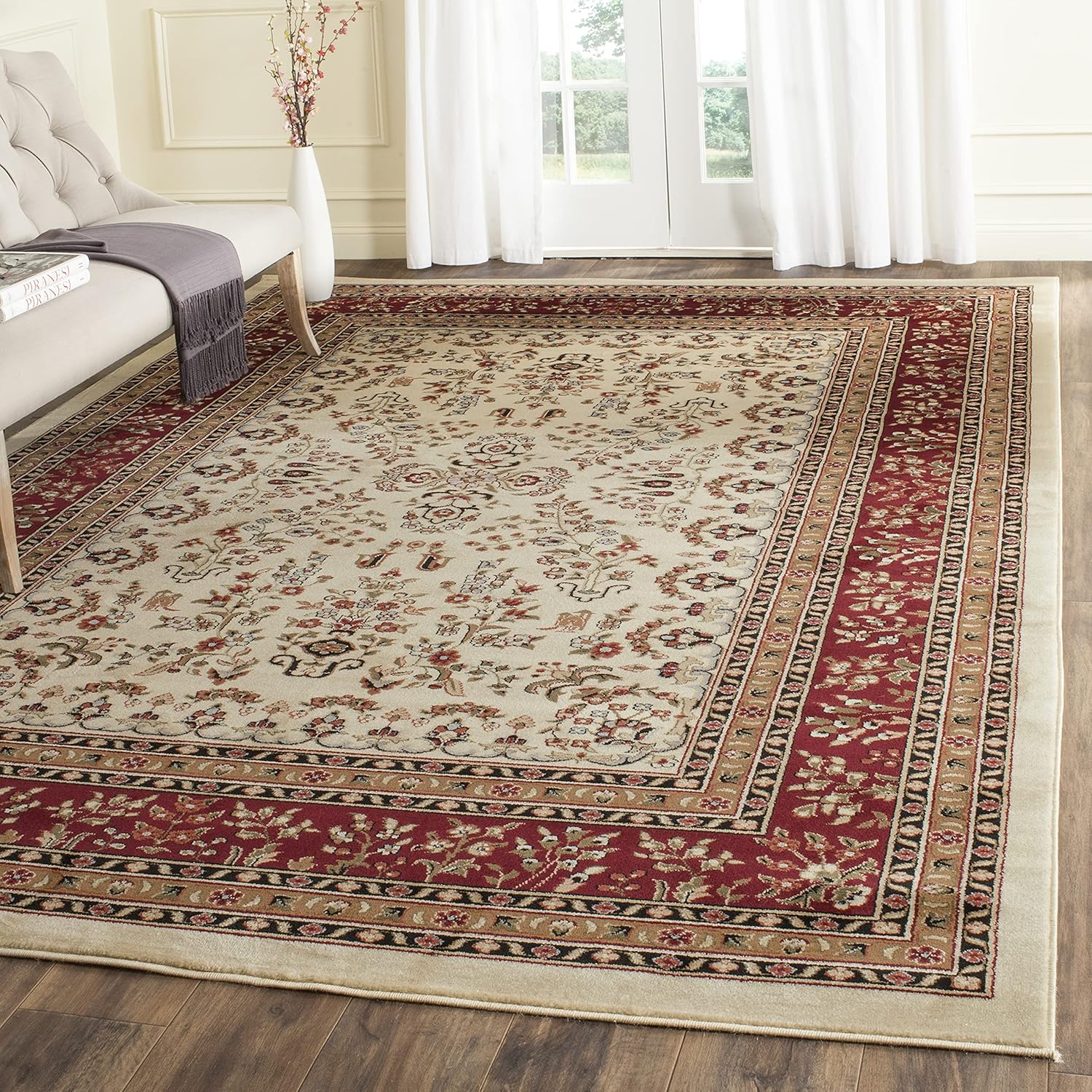 SAFAVIEH Area Rug 9x12 - Lyndhurst Collection - Large - Ivory & Red, Traditional Oriental Design, Non-Shedding & Easy to Clean, Ideal for Living Room, Bedroom, Dining Space (LNH331A)