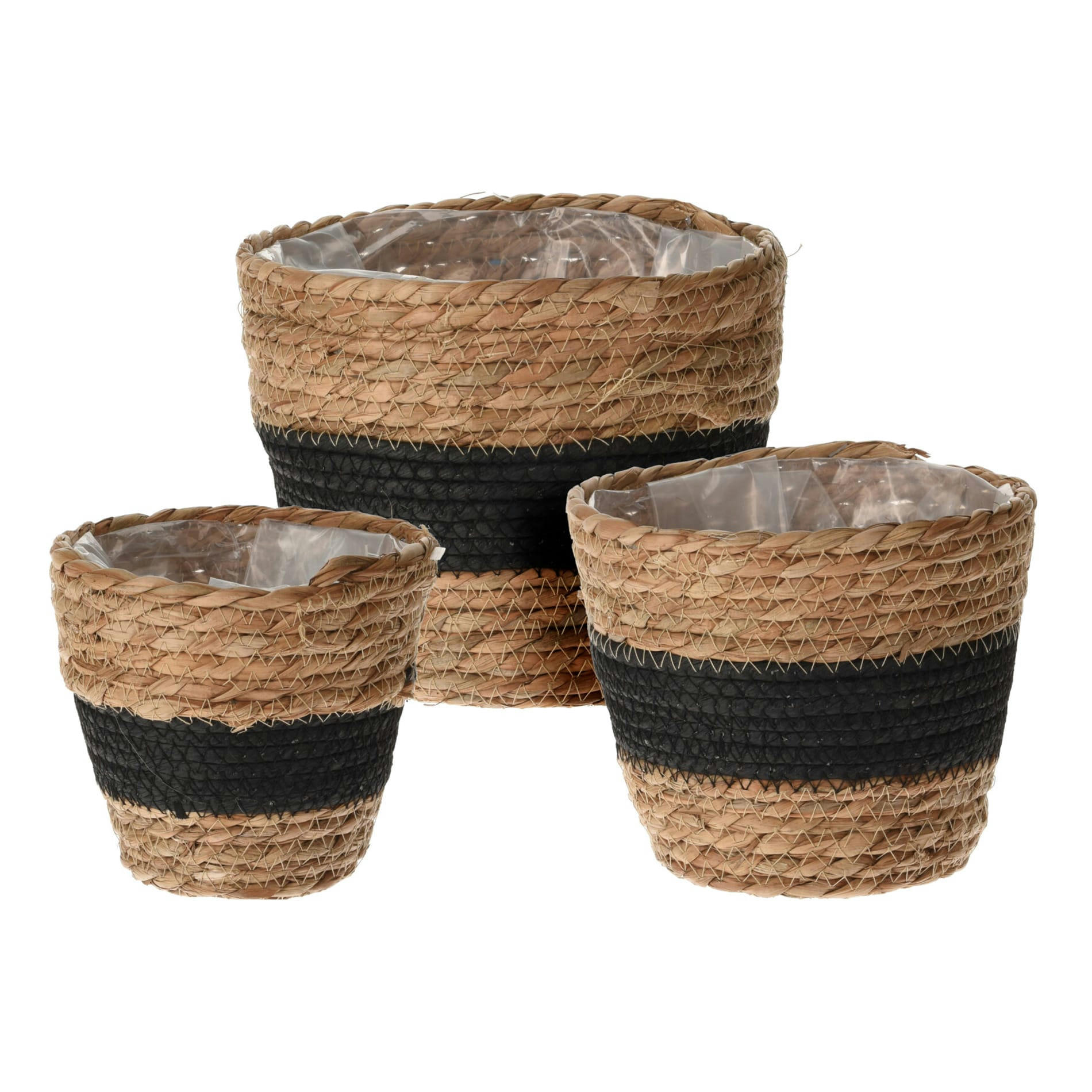 - Lot de 3 pots de fleurs en paille avec intérieur plastifié