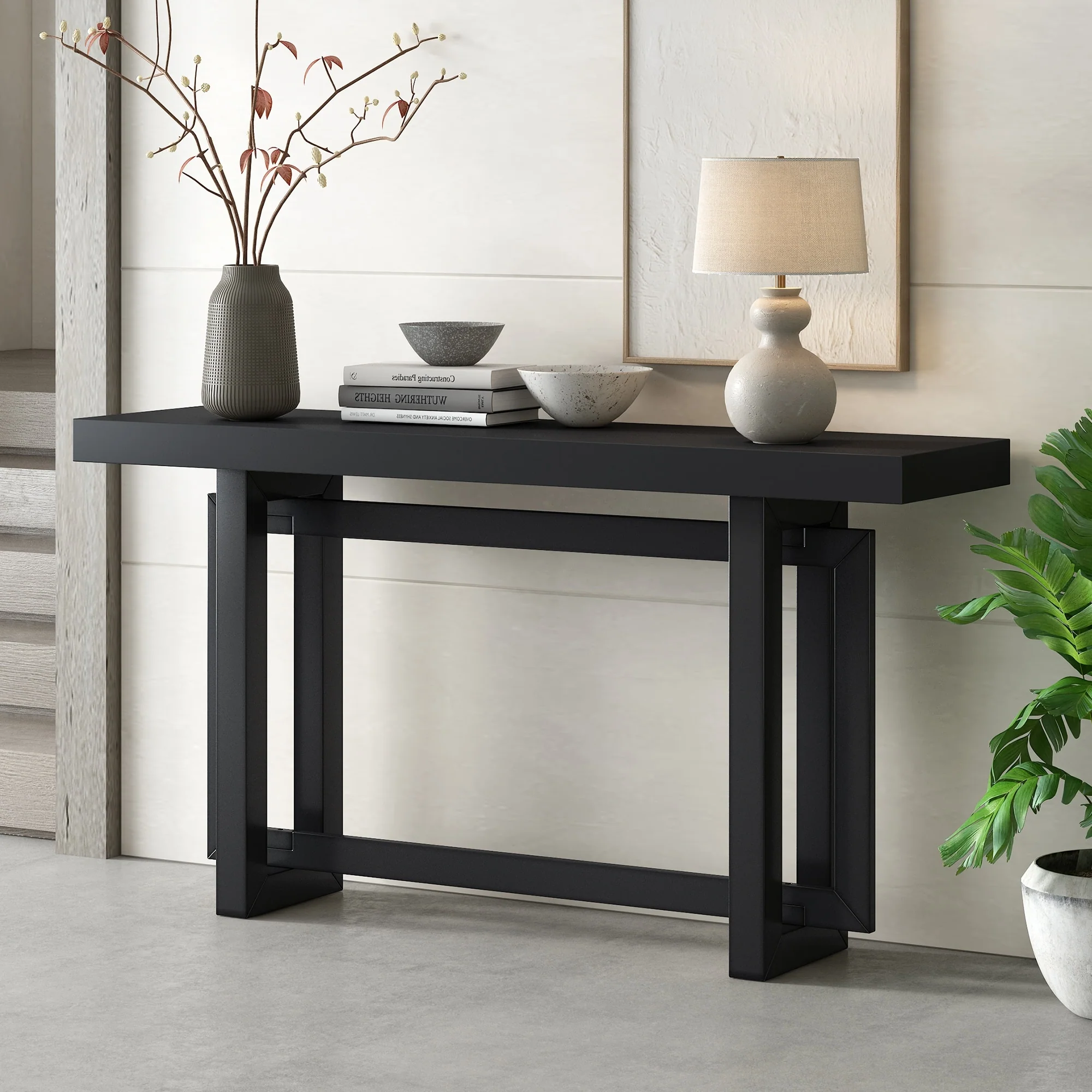 Console Table with Industrial-inspired Concrete Wood Top