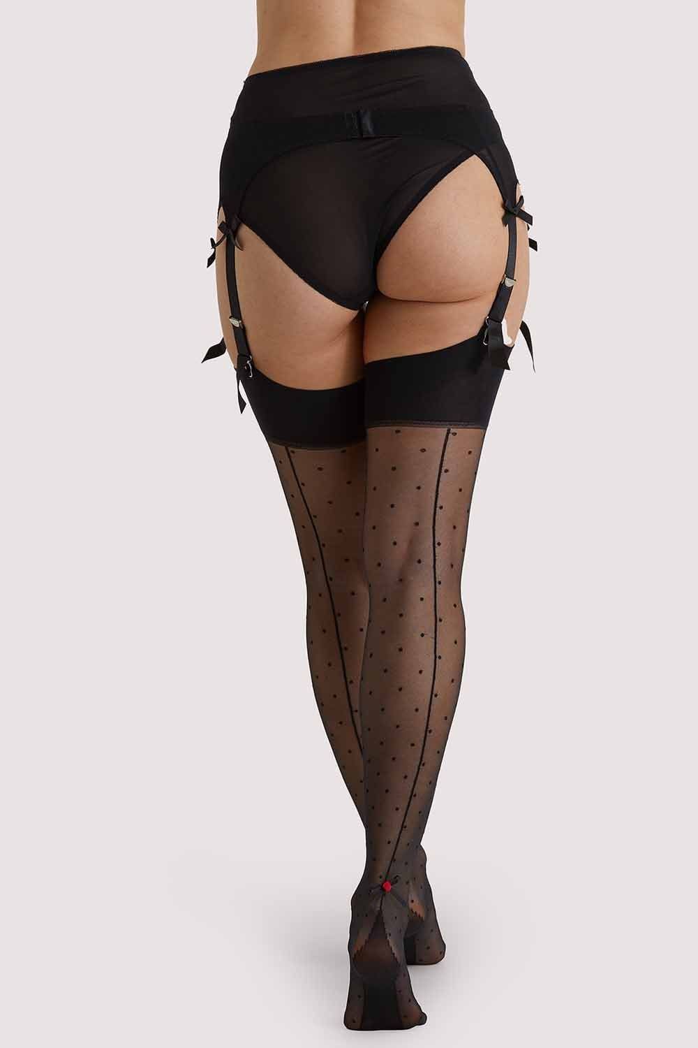 Playful Promises Dotty Seamed Stockings With Bow Black