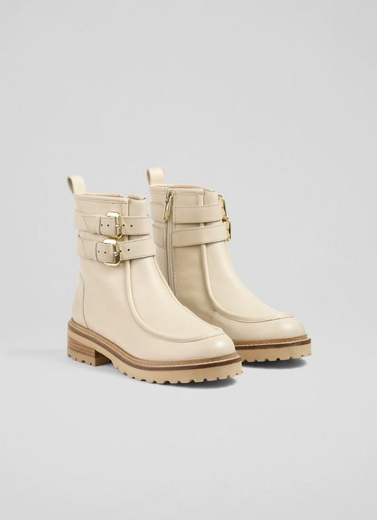 Bennie Ecru Leather Ankle Boots