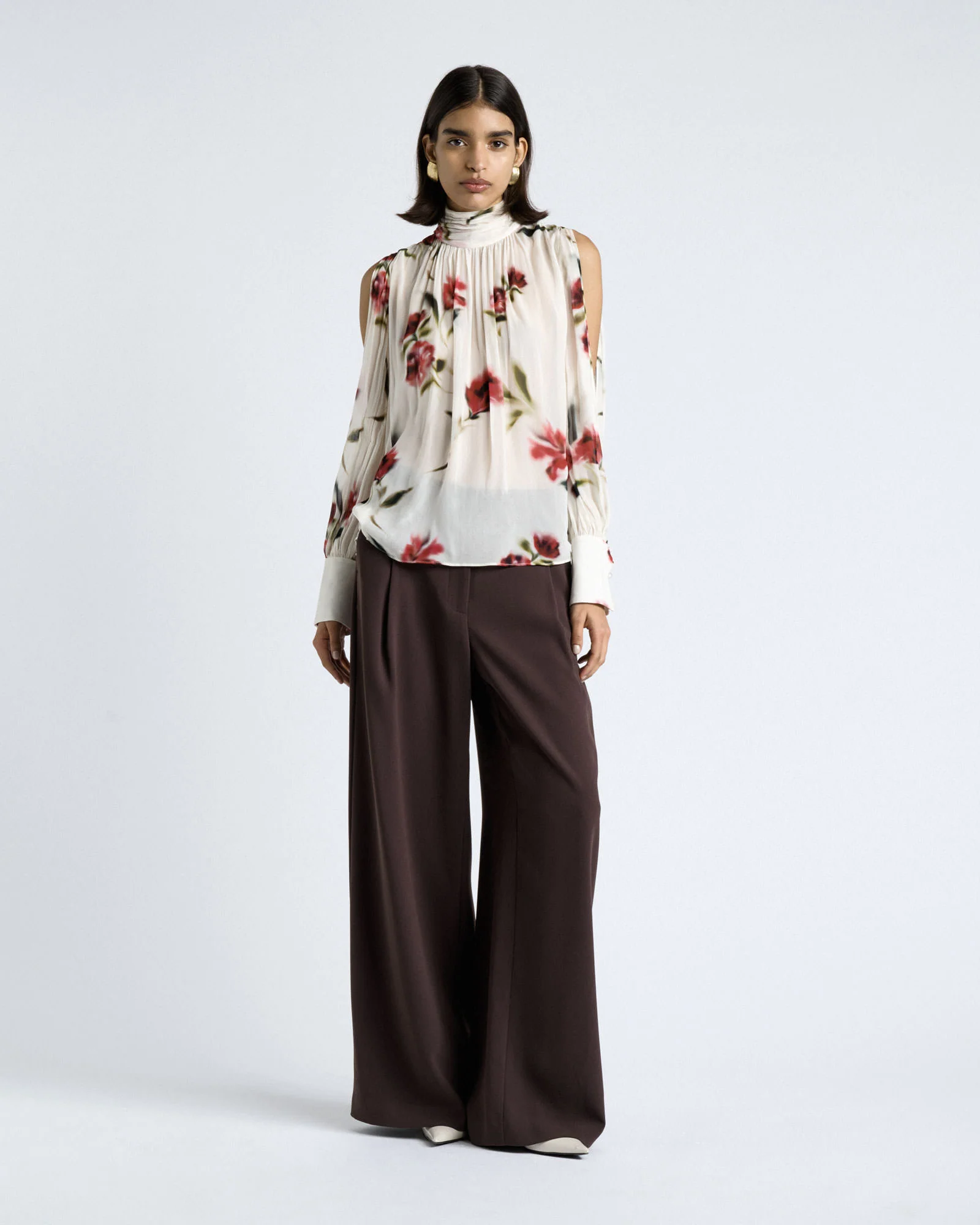 Blurred Floral Georgette Split Sleeve Top