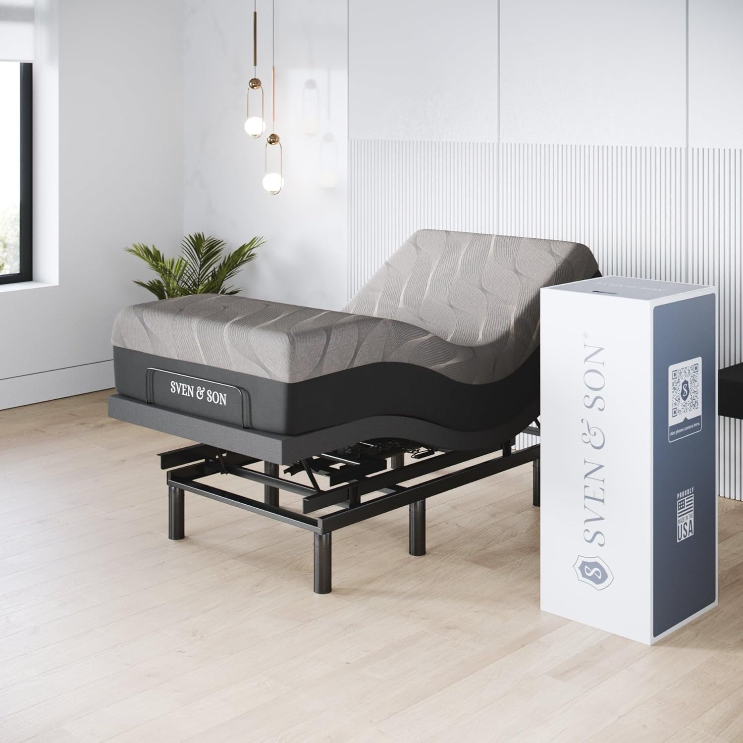Sven & Son Harmony Adjustable Bed Base, Head and Foot Lift, Massage, Under-Bed Lights, USB, Gel Memory, Zero Gravity Smart Frame - Twin XL + 12 inch Memory Foam Matt (Medium)