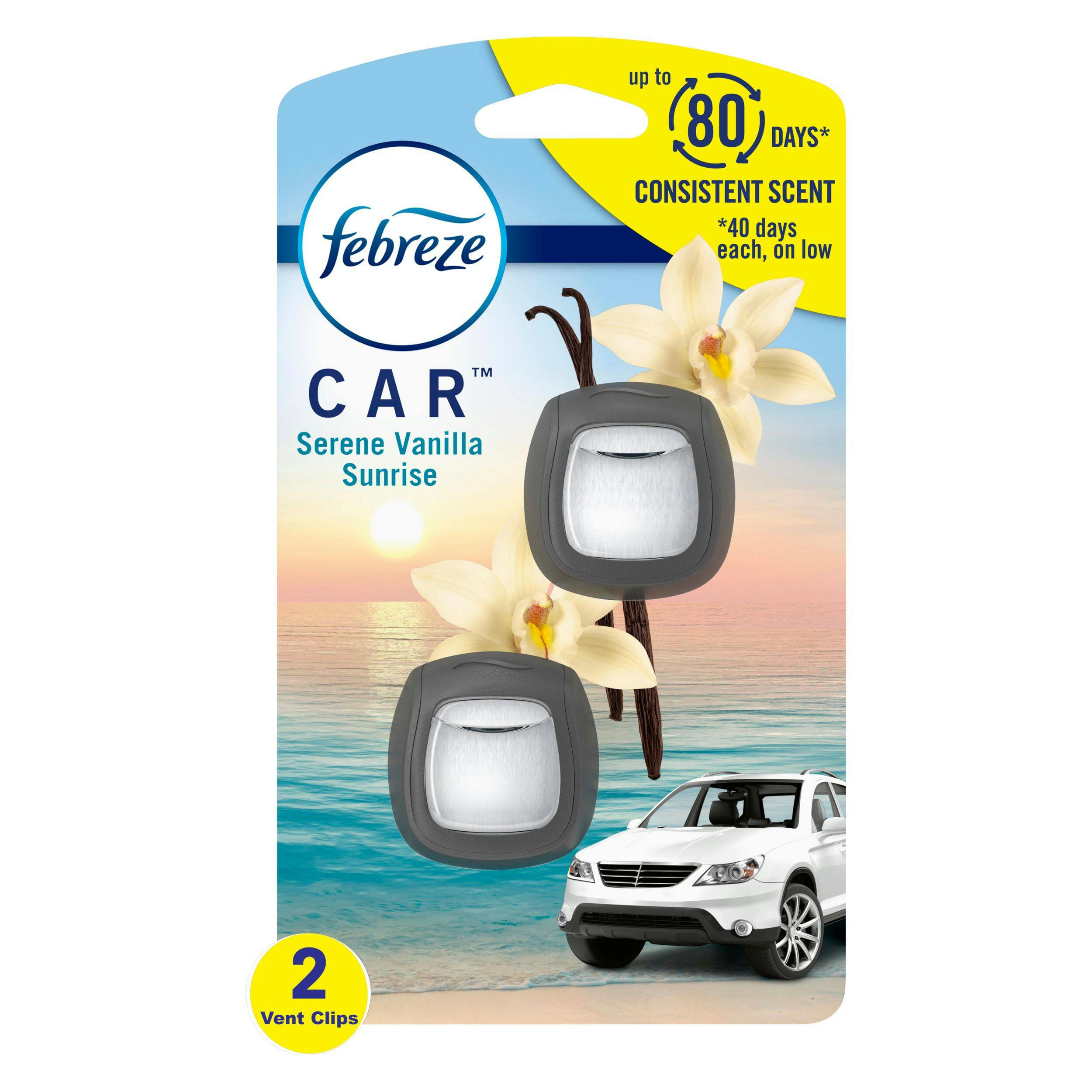 Febreze Car Vanilla Sunrise Vent Clip Air Freshener, 2-pk