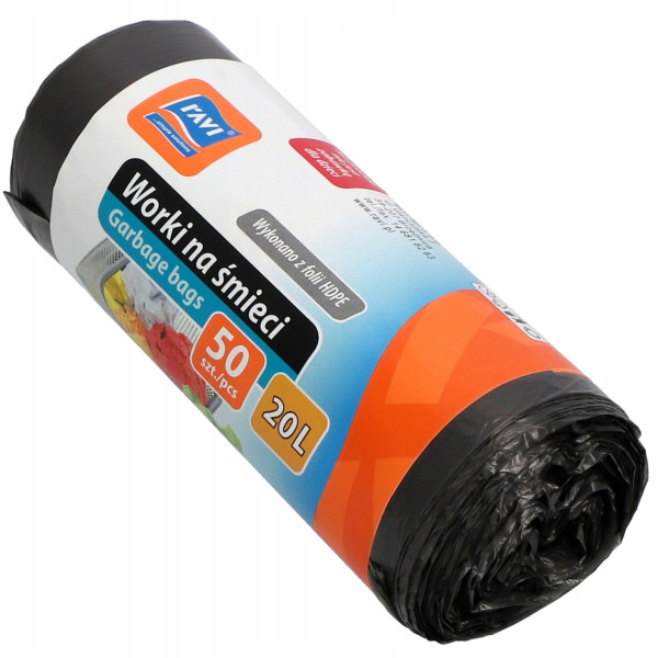 RAVI Worki na śmieci 20L HDPE 50szt. czarne R46