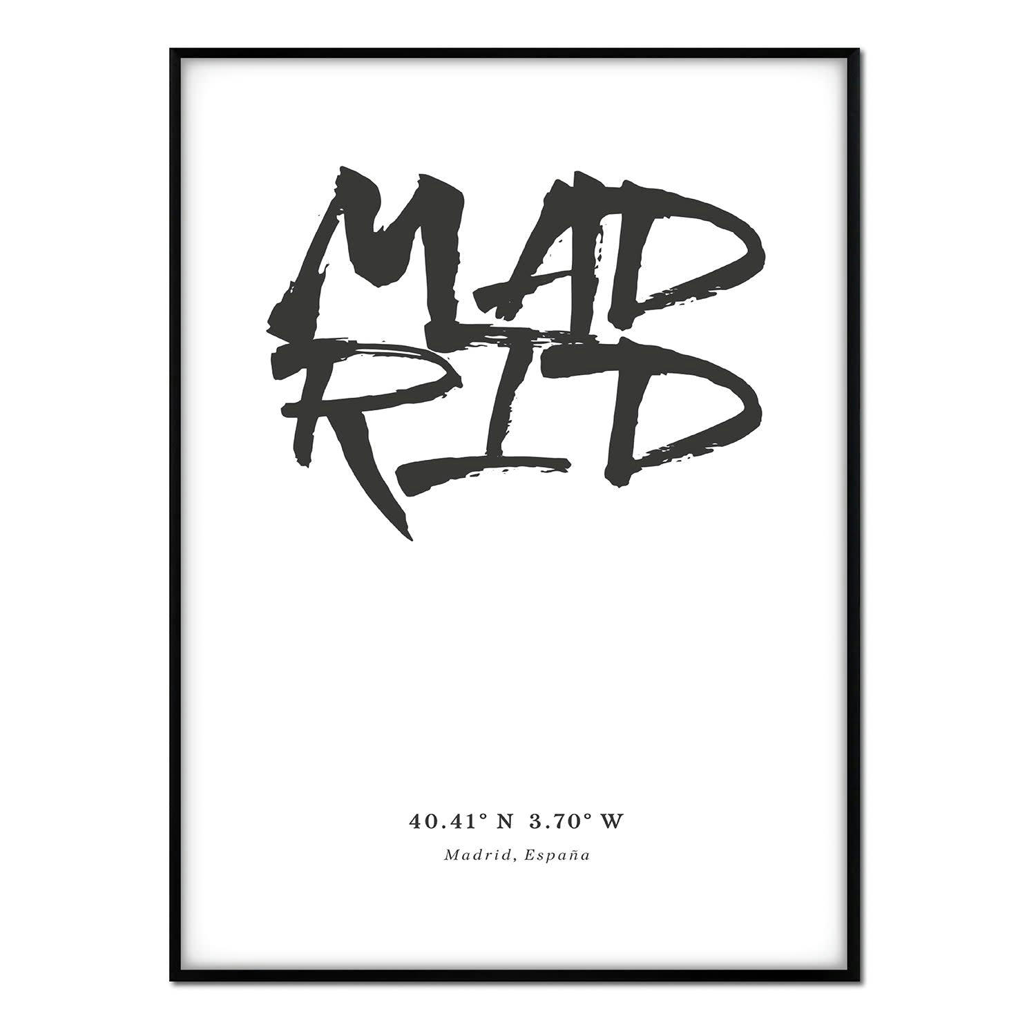 CIUDADES - Affiche avec cadre noir - Madrid - 30x40