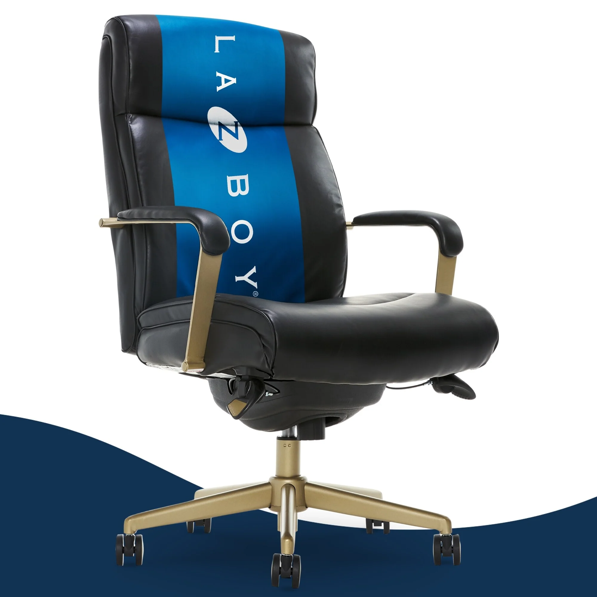 La-Z-Boy Modern Melrose Executive Office Chair, Adjustable High Back with Lumbar Support, Brass Finish