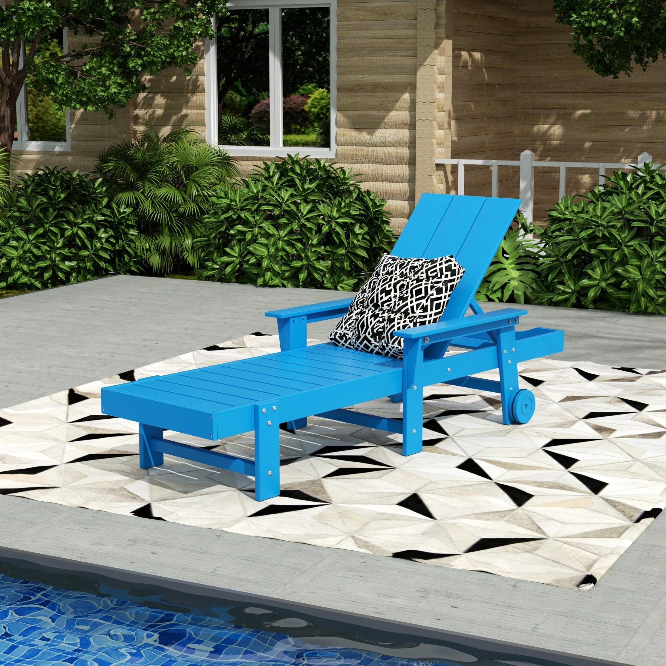 Polytrends Shoreside Modern Poly Reclining Eco-Friendly All Weather Chaise Lounge With Arms & Wheels