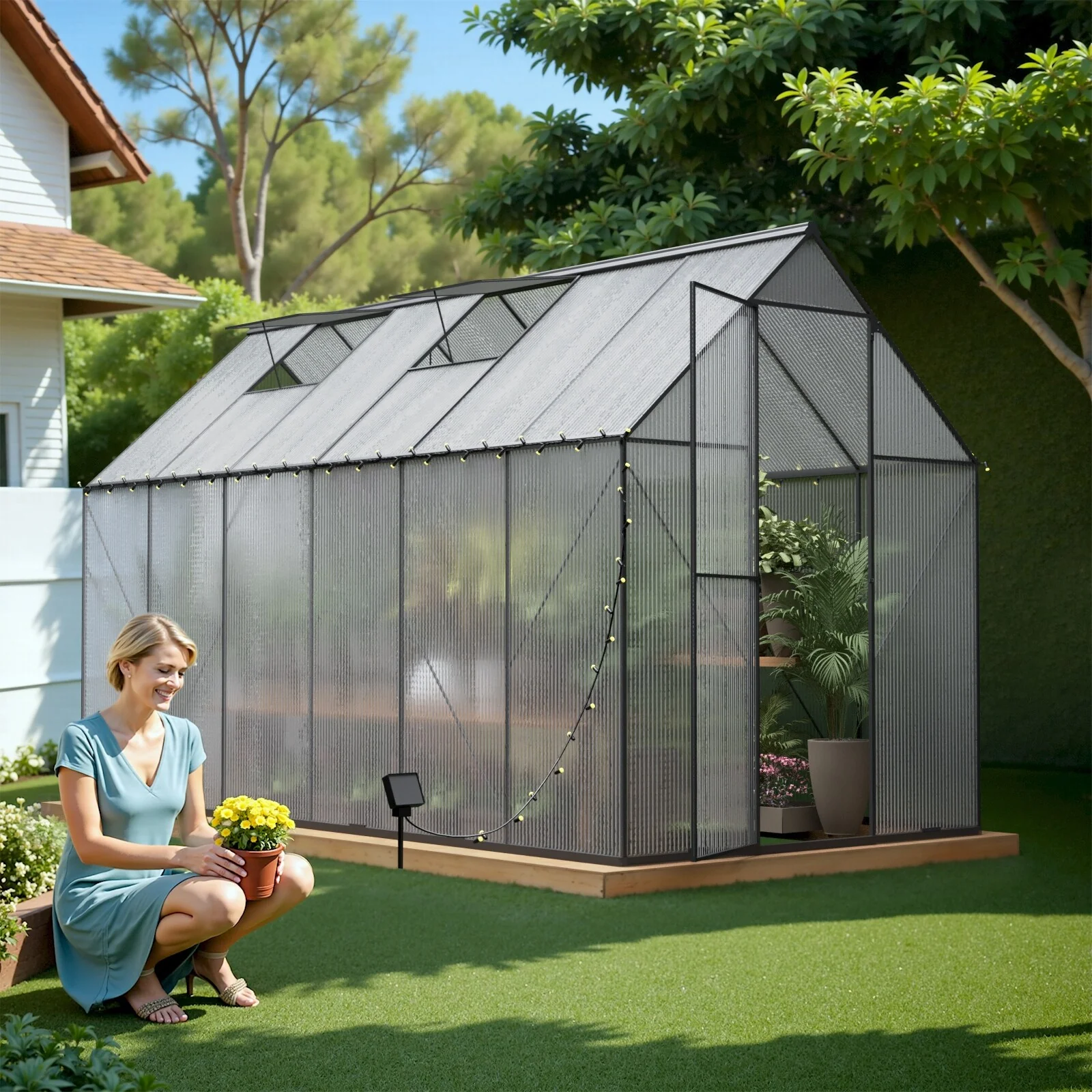 Greenhouse Shed with Lockable Hinged Door & Adjustable Vent Window Garden Shed, Weather-Resistant, Greenhouses Kits