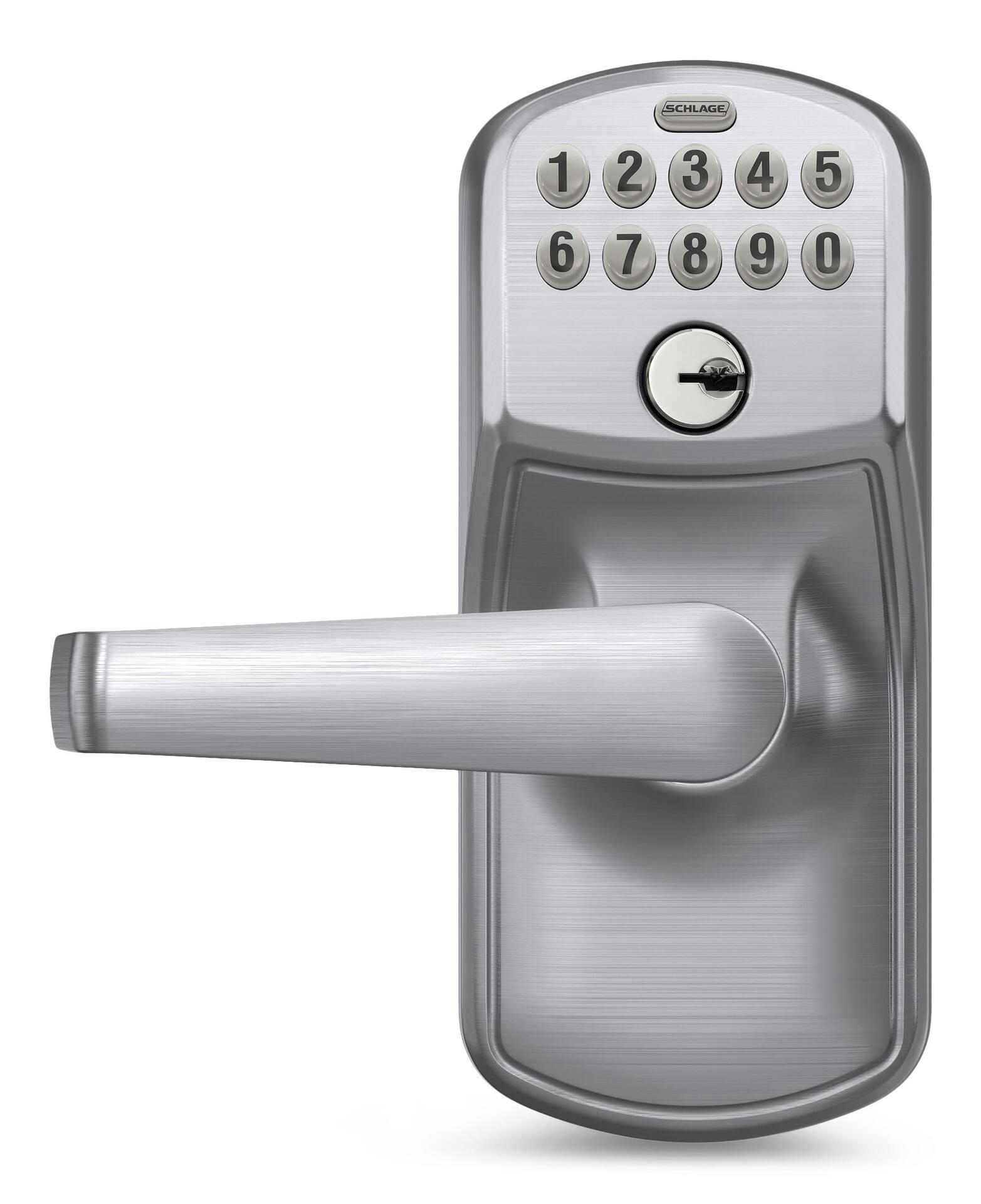 Schlage Electronic Keypad Deadbolt Door Lock with Plymouth/Elan Lever, Satin Chrome