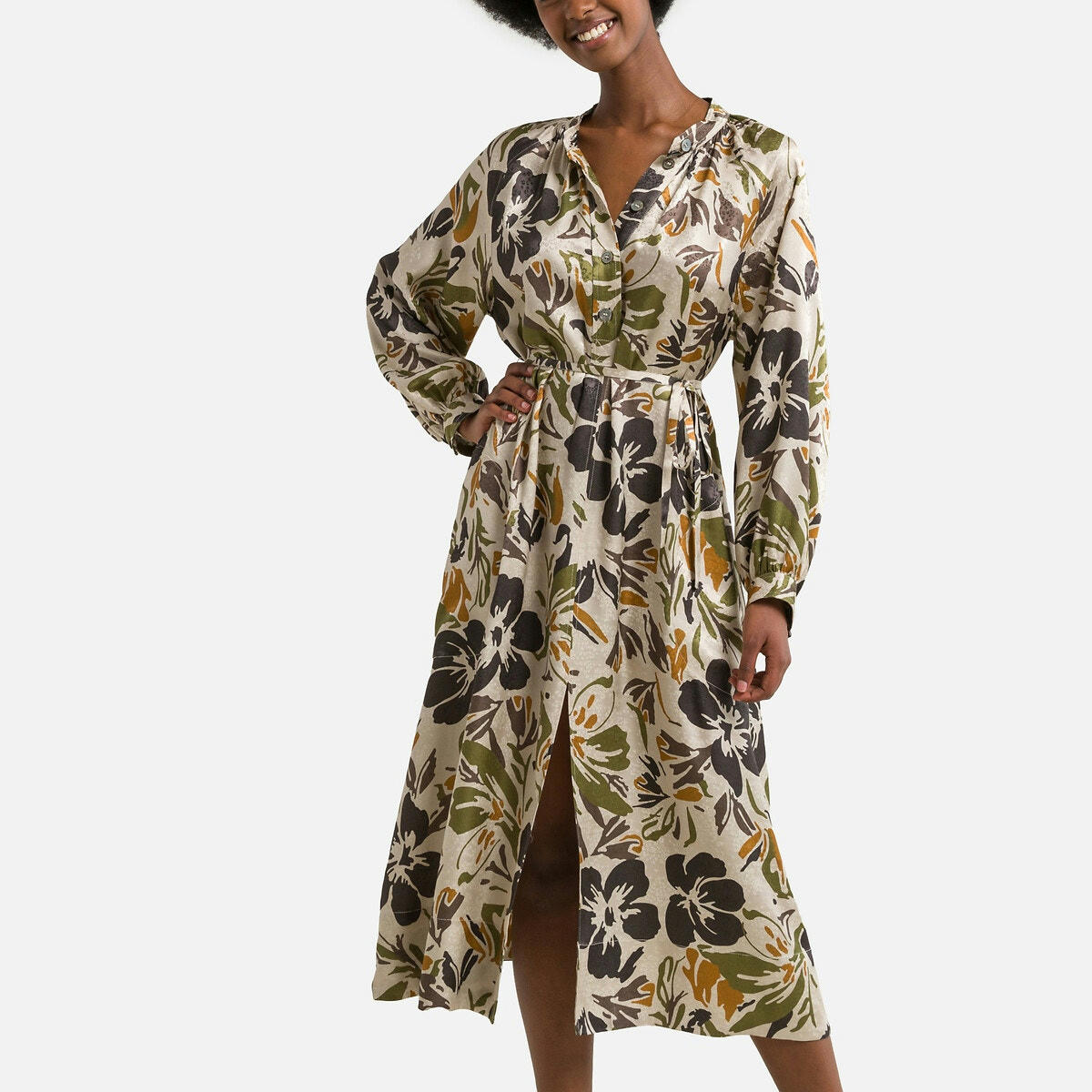 Robe midi imprimée, manches 3/4
