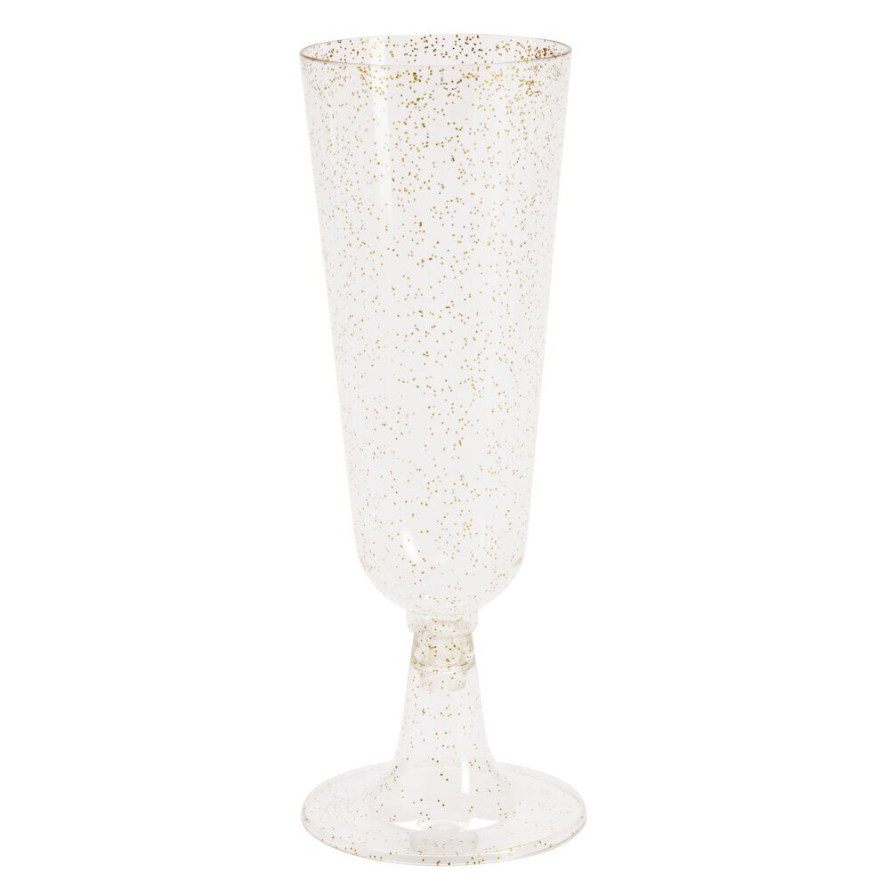 Fl&ucirc;te à champagne plastique réutilisable x4 doré pailleté Ø6xH23cm