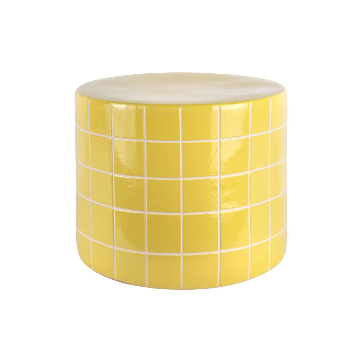 Leitmotiv bijzettafel Retro Tiles Low - geel - Ø42cm