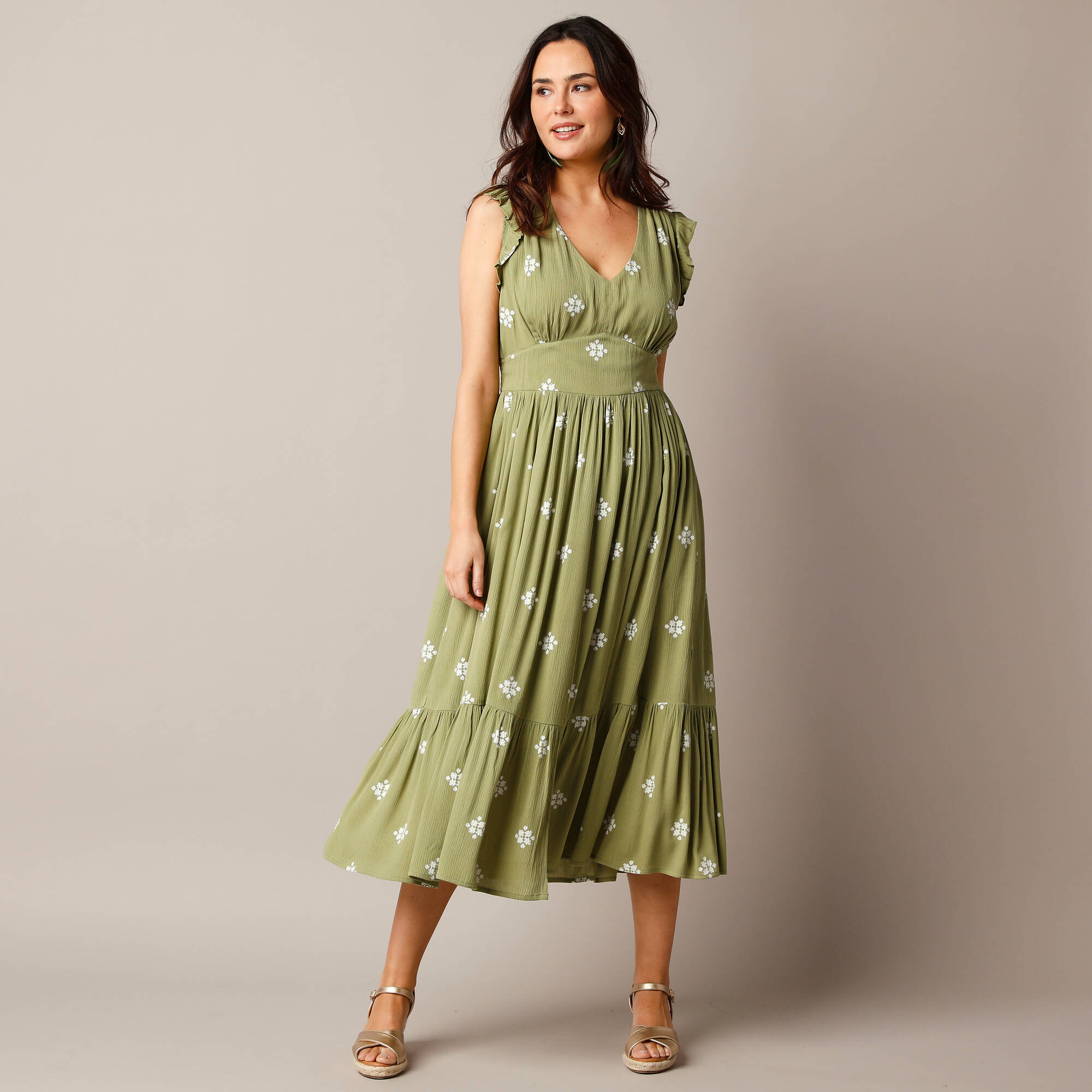 Robe longue imprimée, crépon