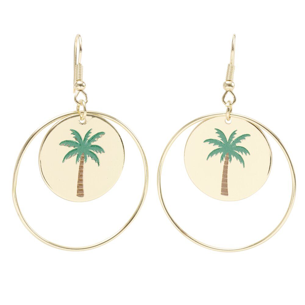 Boucles d'oreilles créoles palmier métal doré L4cm