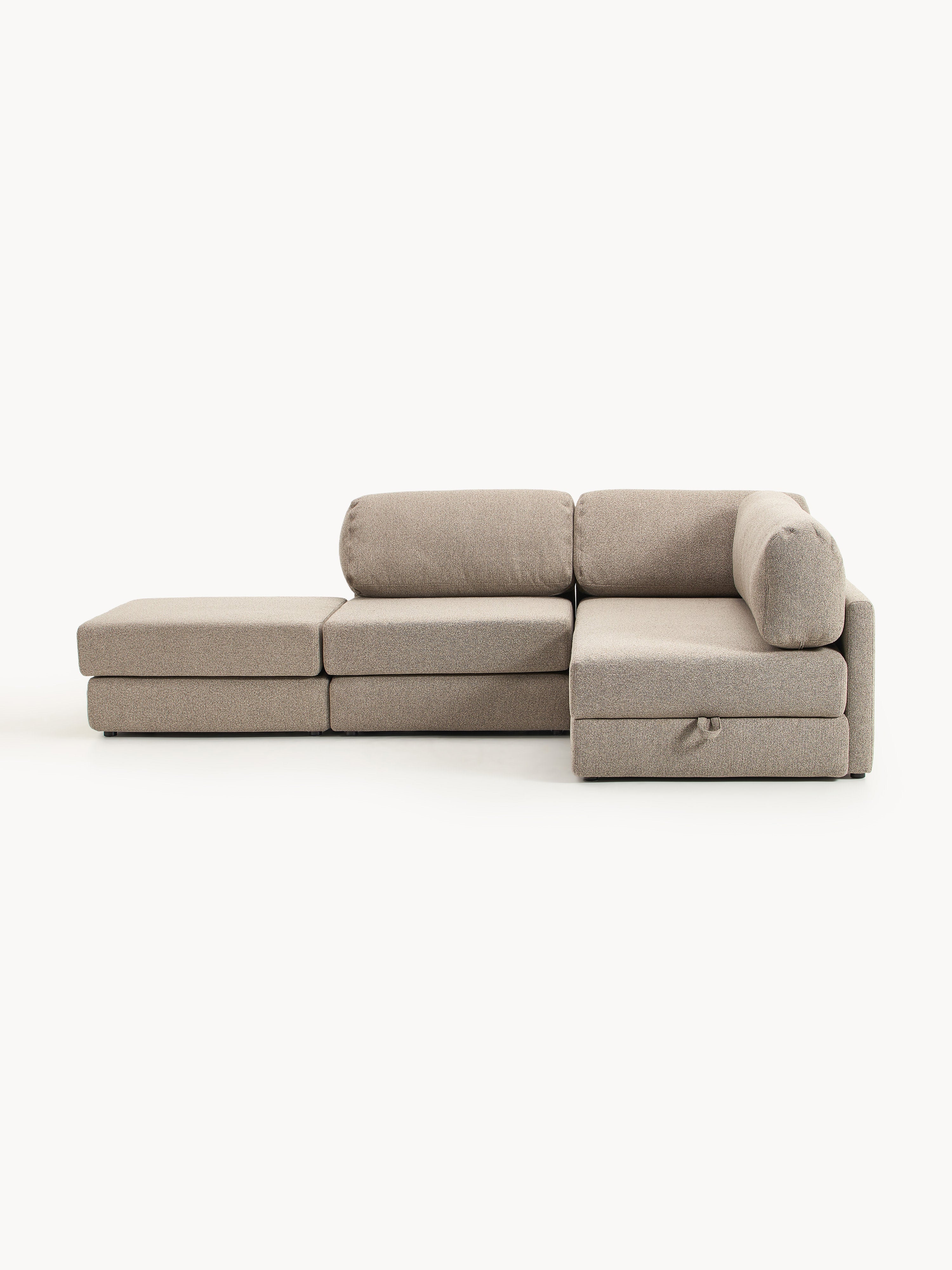 Bouclé-Eck-Schlafsofa Ladina mit Stauraum