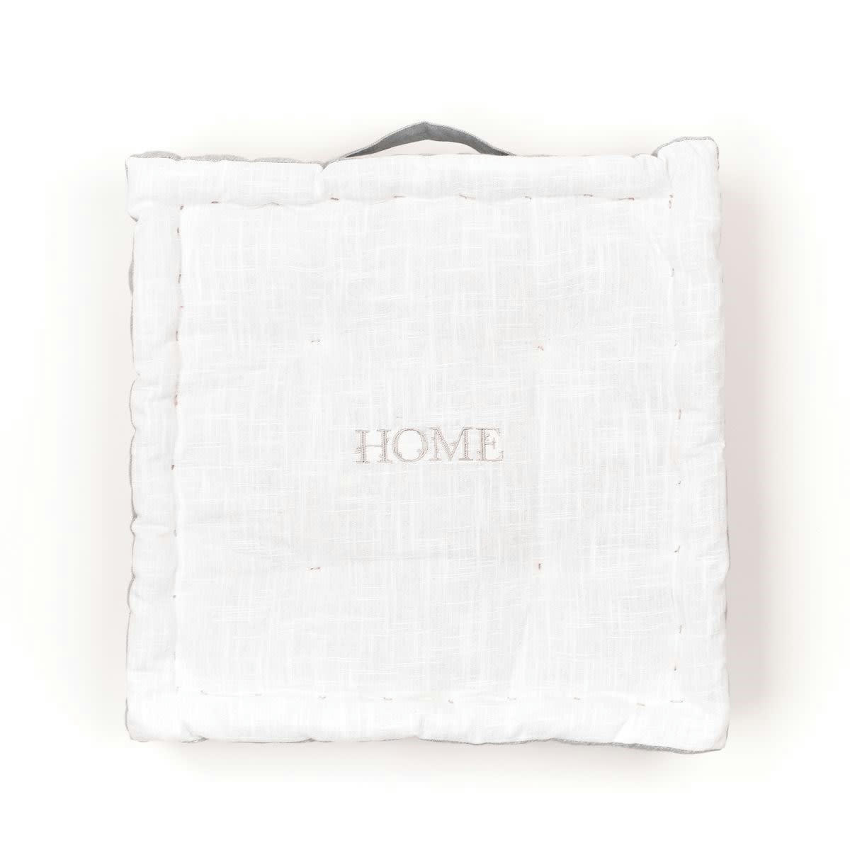 CHARME - Coussin de sol avec broderies en coton gris 40x40x10