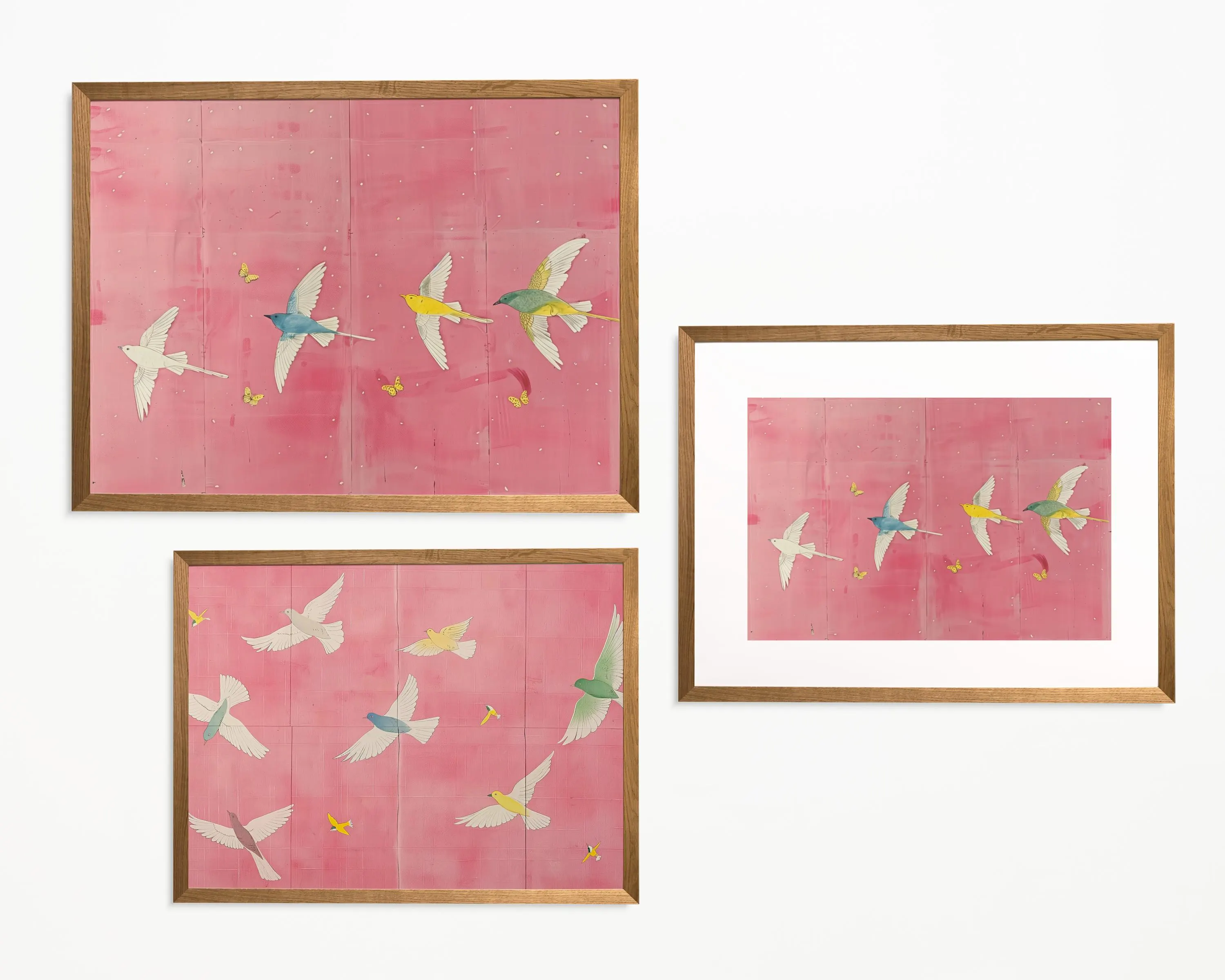Pink Birds Butterflies Wall Art Print | Physical PosterGirl | Pink Apartment Decor