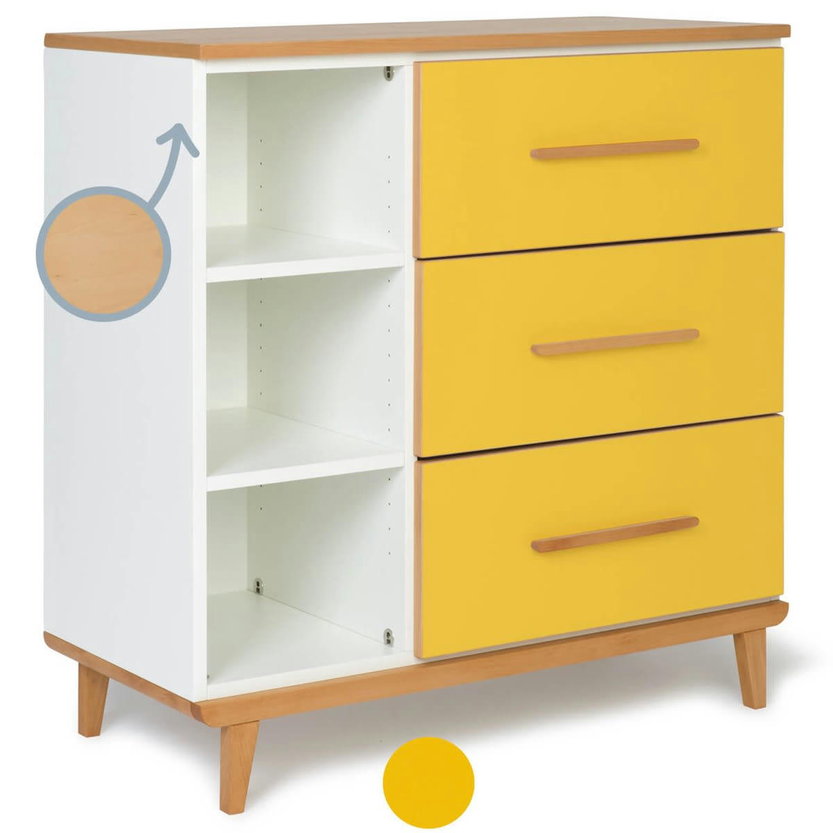 NADO - Commode 3 tiroirsjaune soleil