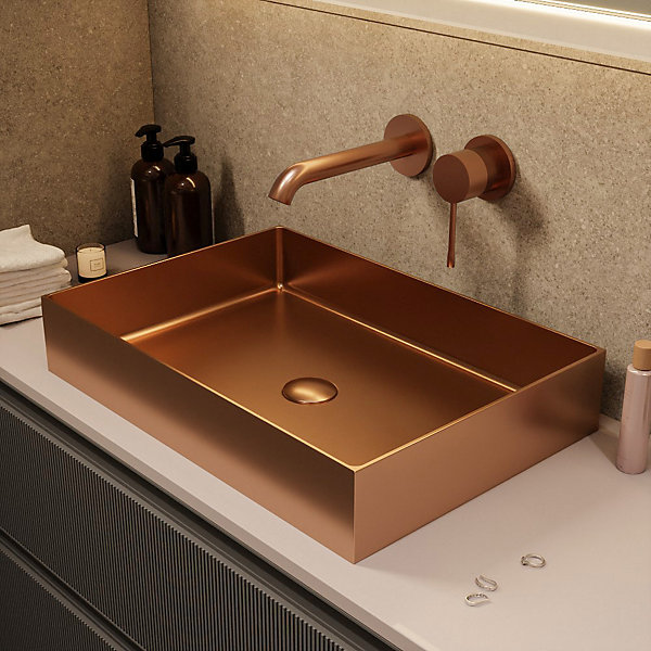 Ceramia Timeless Vasque à poser en Acier inoxydable 304, 55x38x11cm sans trop-plein   Bonde, Cuivre brossé PVD